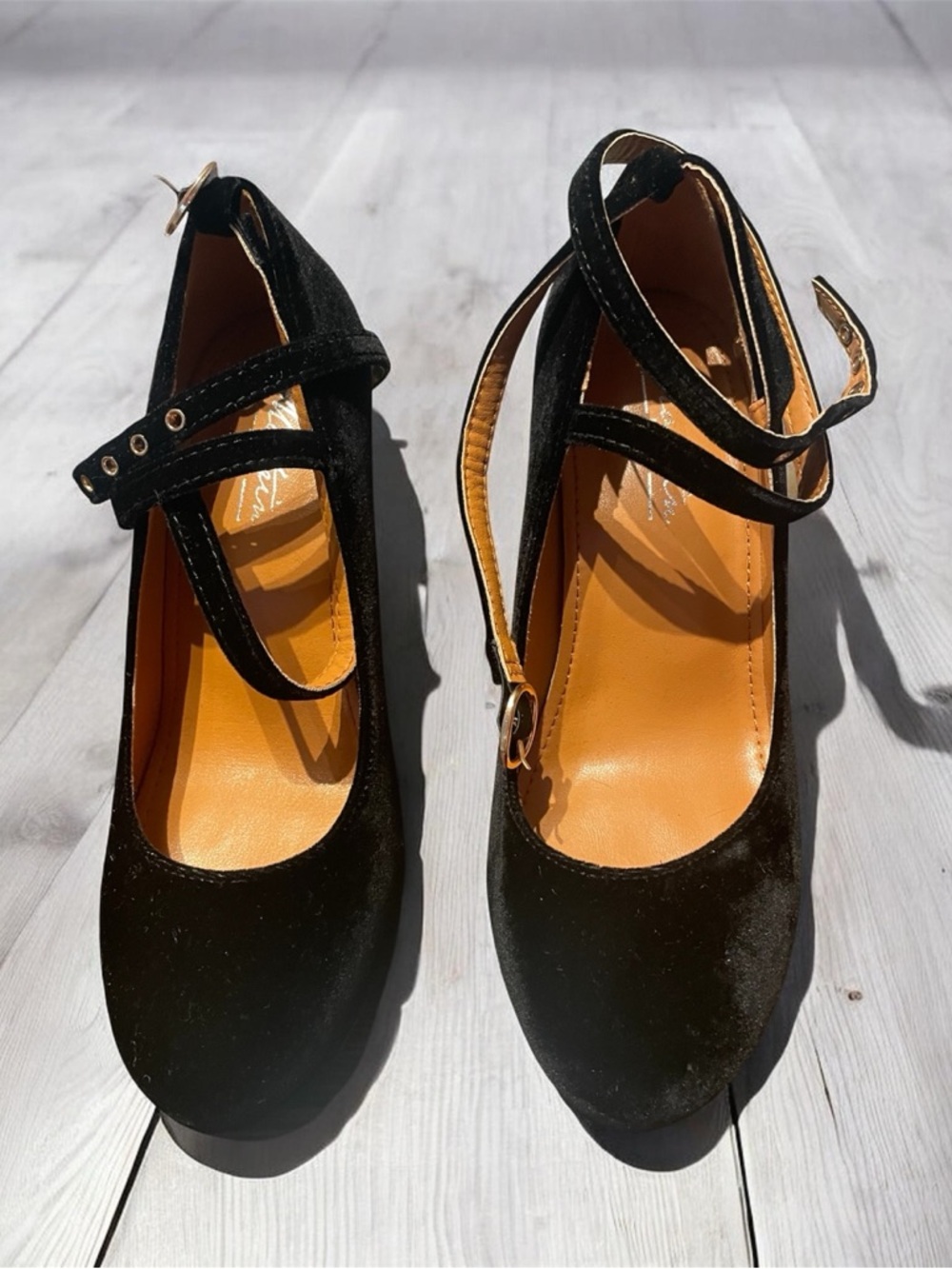 Black Velvet Cross-Strap Mary Jane Heels